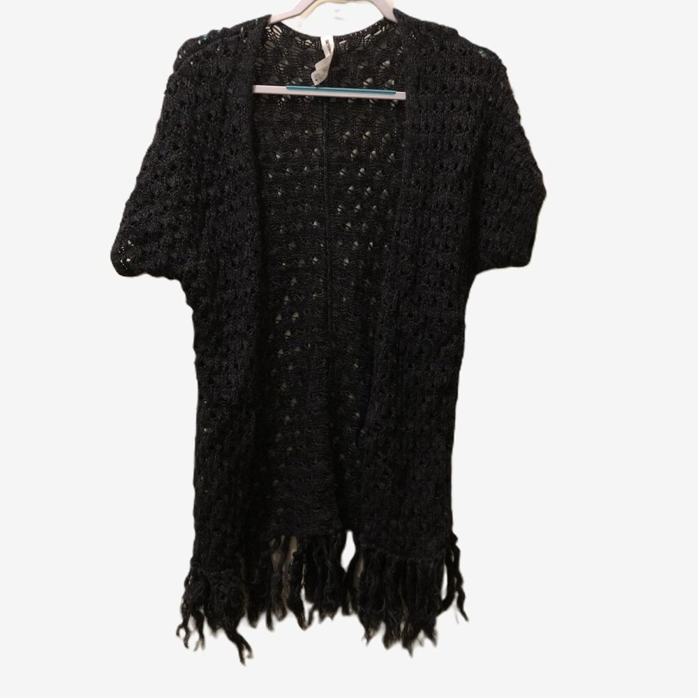 Bethany Mota Black Open-Knit Fringe Hem Cardigan, Size XS/TP